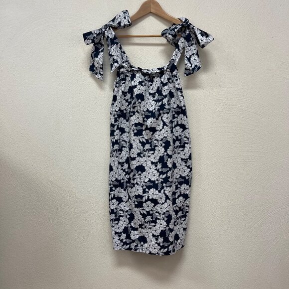 J. Crew Tie Shoulder Poplin Dress in Magnolia Floral Navy BG490 Size M - Picture 2 of 9